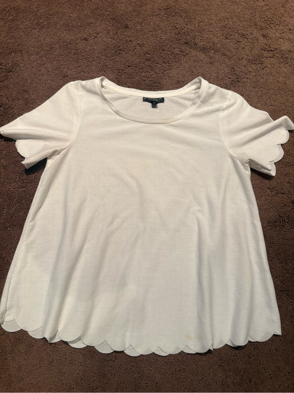 Topshop White Scallop-Hem Short Sleeve Tee